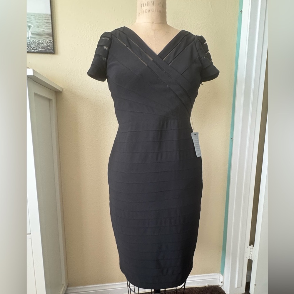 Adrianna Papell Black Flutter Sleeve Sheath Dress
